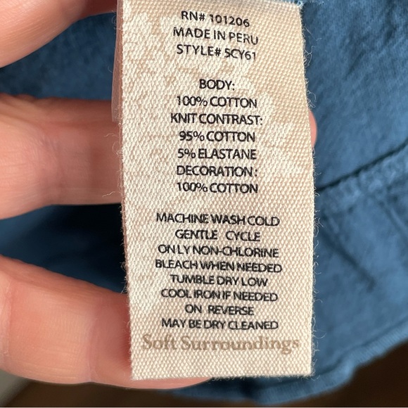 Soft Surroundings 100% Cotton Swirl Applique Long Sleeve Blouse in Blue 2X - Picture 11 of 11